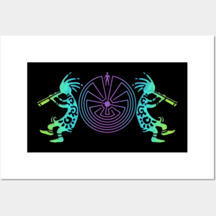 Kokopelli Duo With Man In The Maze Symbol 2 Posters and Art